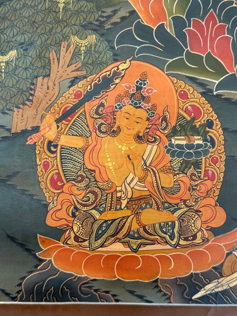 グリーンターラ　観音　西蔵 タンカ　絹本　肉筆　仏画　仏教美術 チベット 原画