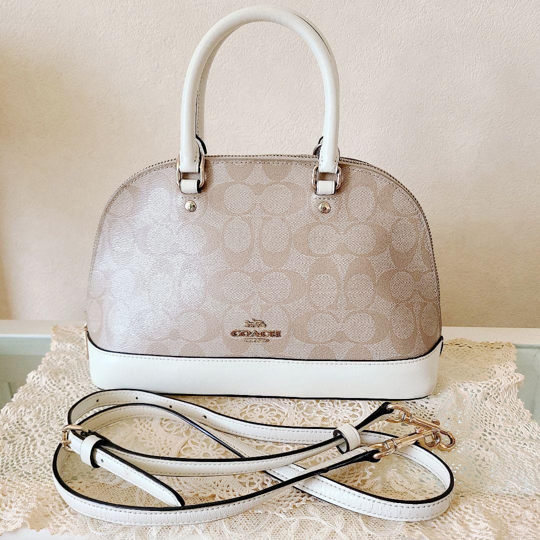 COACH☆シグネイチャー☆2WAYハンドバッグ ベージュ/ホワイト