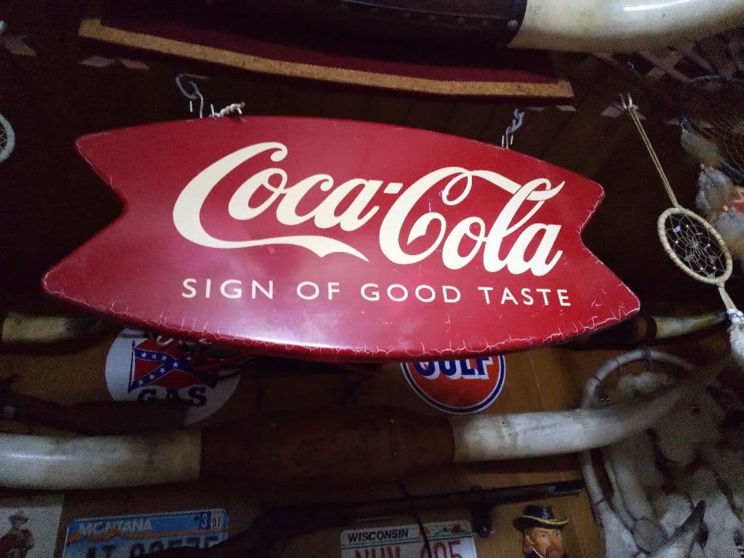 アメリカン雑貨コカコーラメタルサイン看板フィッシュテール型レトロ、アンティーク