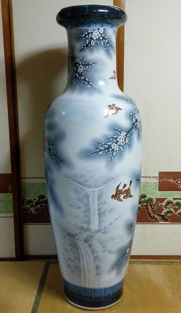 ★超特大158cm　【飾り壺　花鳥画　白梅と雀の図】沖縄本島引取限定　現物確認可