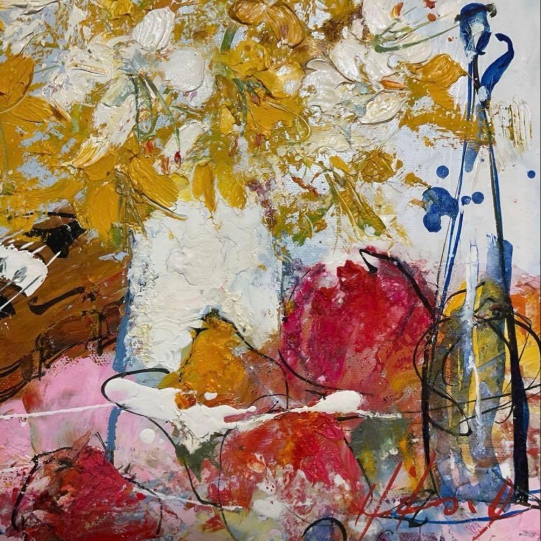 絵画・額縁・油絵・池田秀郎・楽器と花・F4号・美術品・インテリア・新品未使用