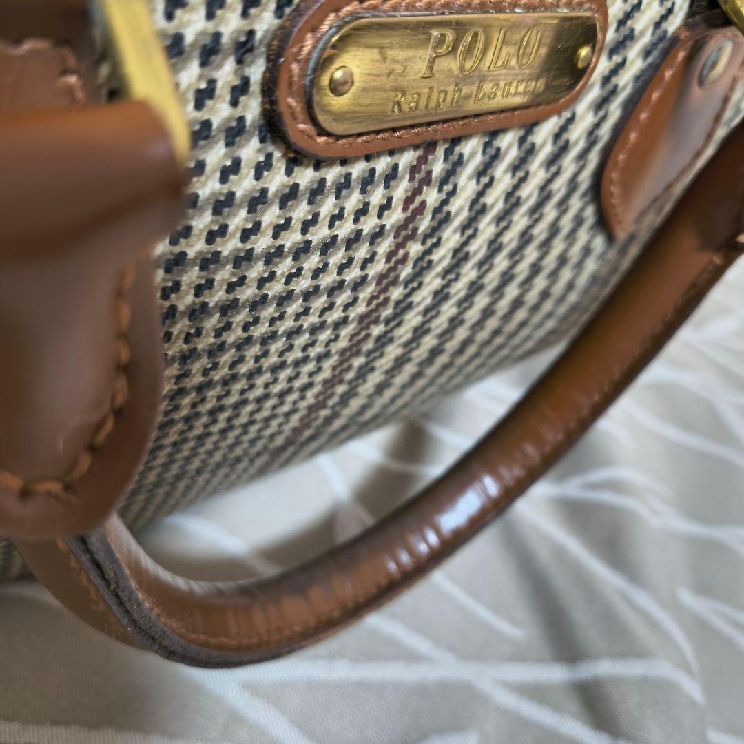 ポロラルフローレン チェック柄 ミニボストン チャームつき ヴィンテージ