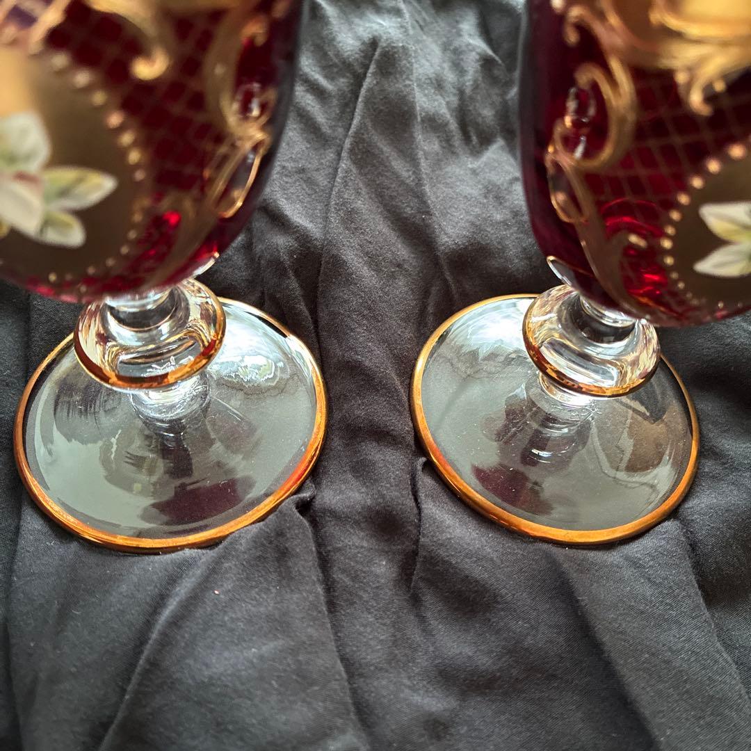 ベネチアングラス 24金 ペアグラス　ヴェネチアン　赤色　ラグーナムラノ