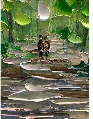 ミニマリストのモダンな手描きの風景油絵