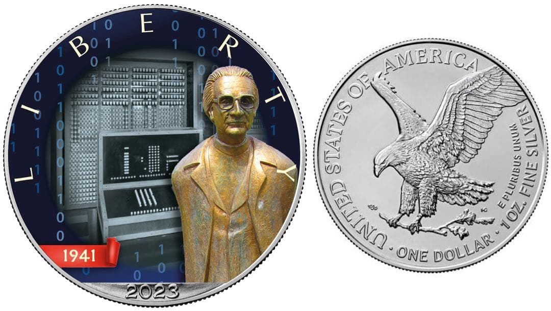 アメリカ イーグル 銀貨 発明:コンピュータ　※カラー銀貨 カプセル付き