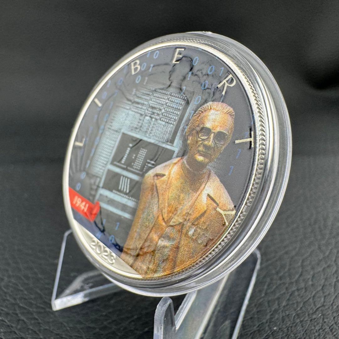 アメリカ イーグル 銀貨 発明:コンピュータ　※カラー銀貨 カプセル付き