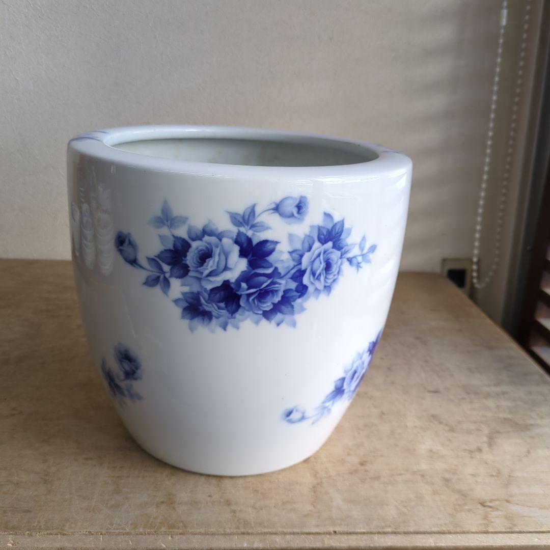 骨董 火鉢 薔薇 ノリタケ ブルーローズ 日陶 鉢カバー 睡蓮鉢 メダカ