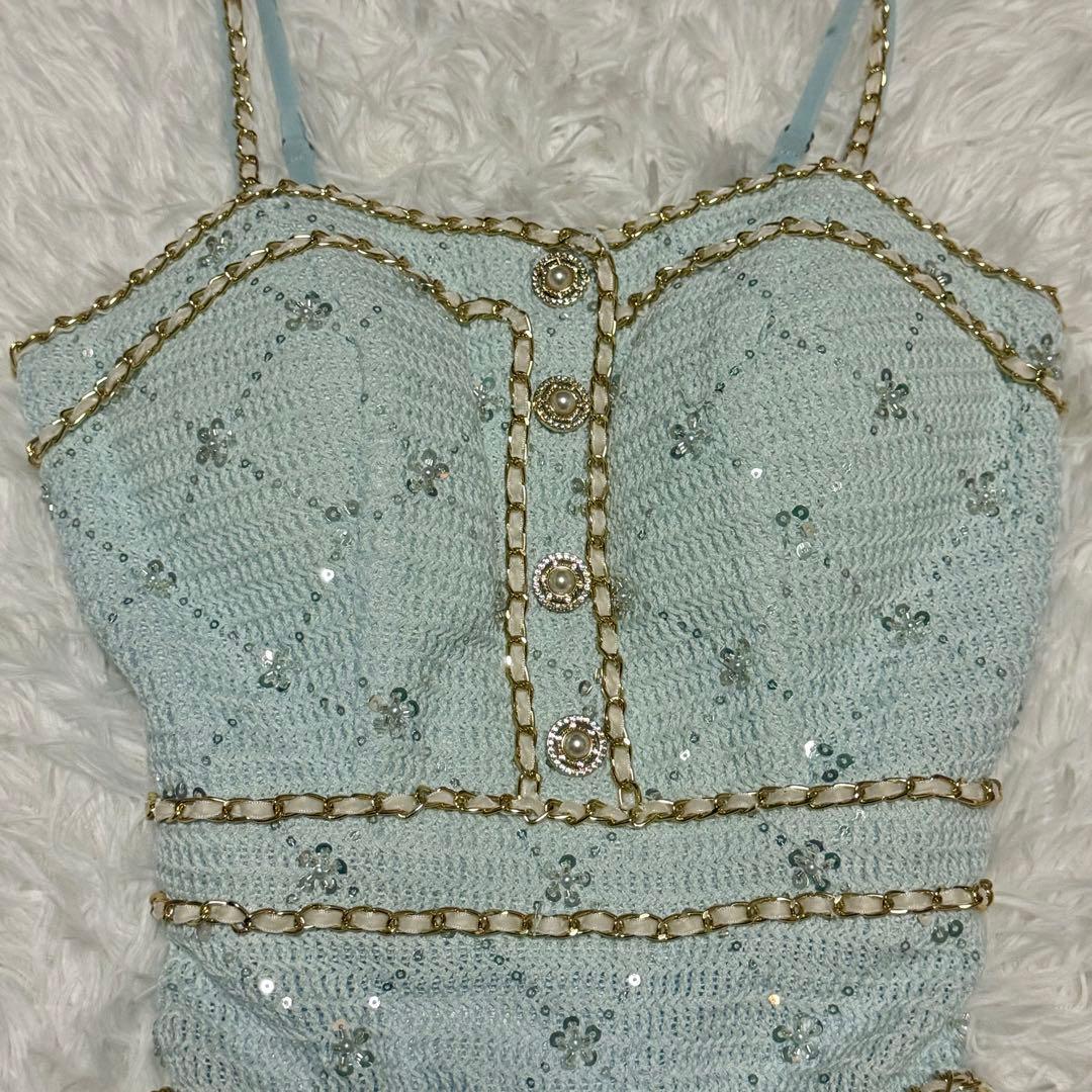 IRMA イルマ　水色 Sサイズ　ミニドレス　レース　ビジュー　Aライン