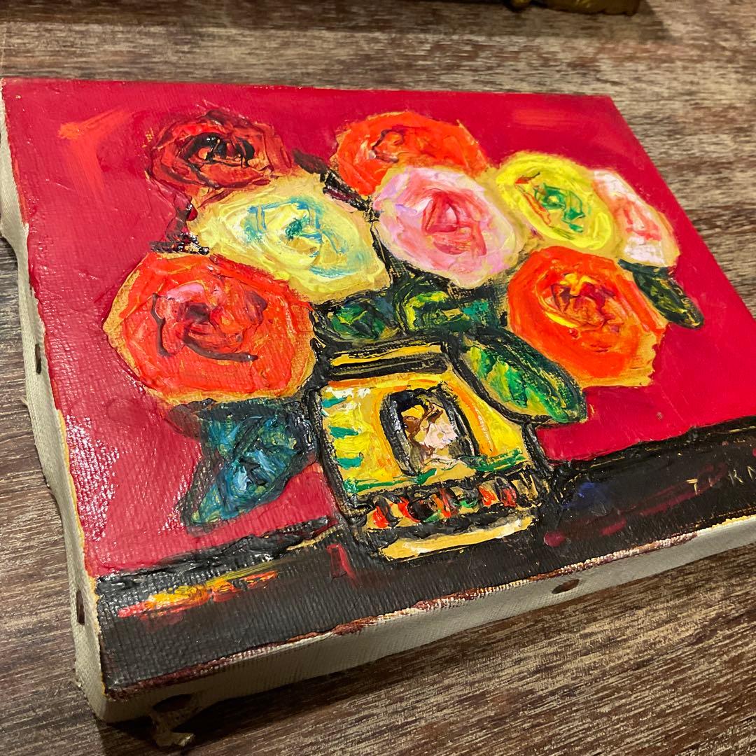 市村司「ばら」薔薇/バラ 油彩 アートクラブ会員 油彩画 額付き アート 絵画