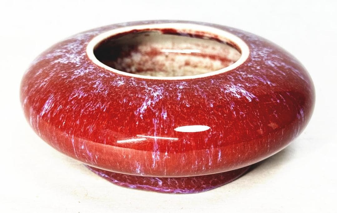 清時代 辰砂紅釉堂鑼洗 水盂 辰砂 窯変 古玩唐物 歴史有る年代物WWTT148