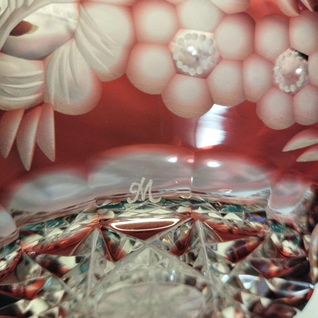 マイセンクリスタル ボール25cm 赤被せ バラ