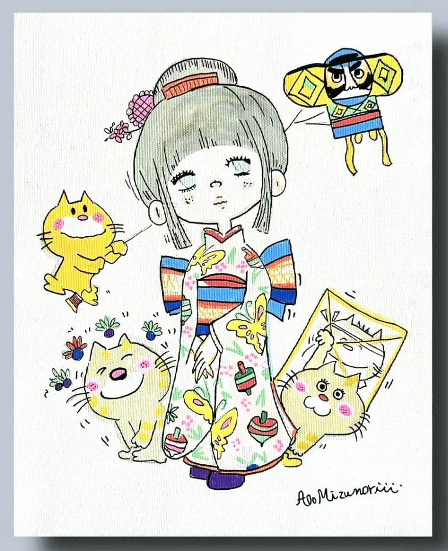 水森亜土　油彩画　肉筆保証　肉筆サイン　F3サイズ　額装済み