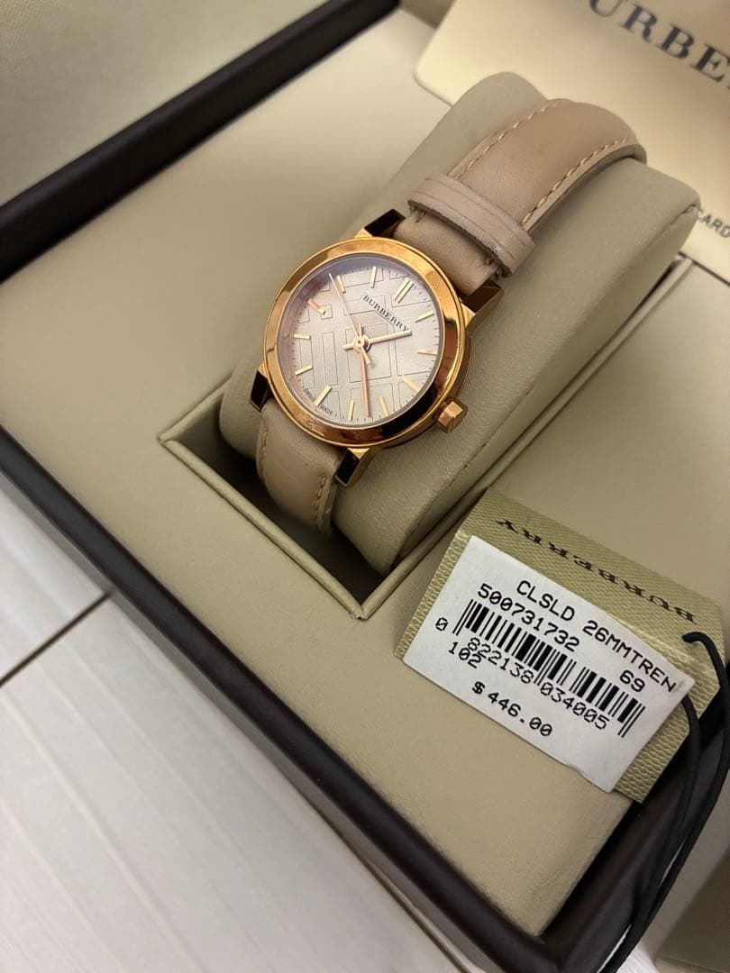 バーバリーピンクゴールドベージュレザーストラップ ウォッチレディースBU9210