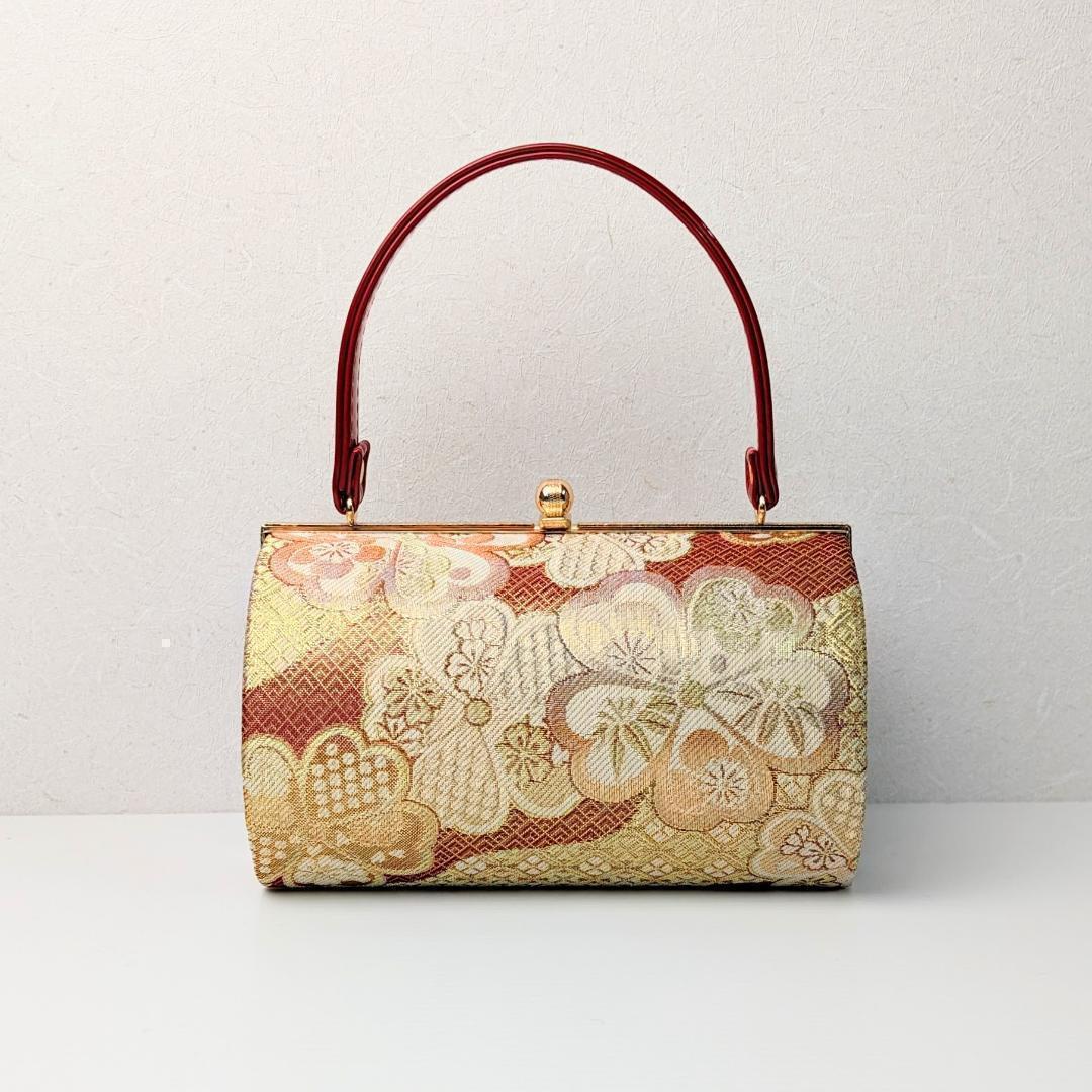 草履バッグセット 振袖 帯地 赤 桜 フリーサイズ w48-6