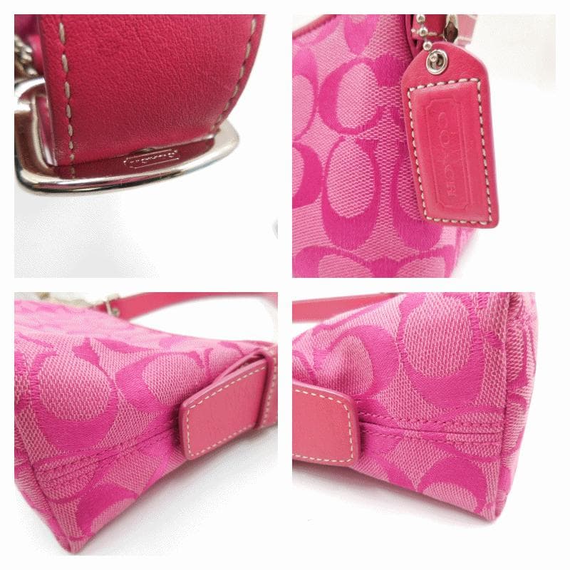 ✨COACH　コーチ　ポーチ シグネチャー ピンク キャンバス／レザー