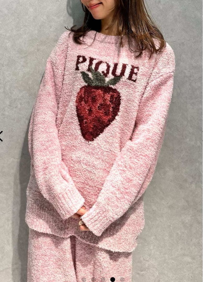 ジェラートピケ メランジストロベリージャガードプルオーバー&ロングパンツ