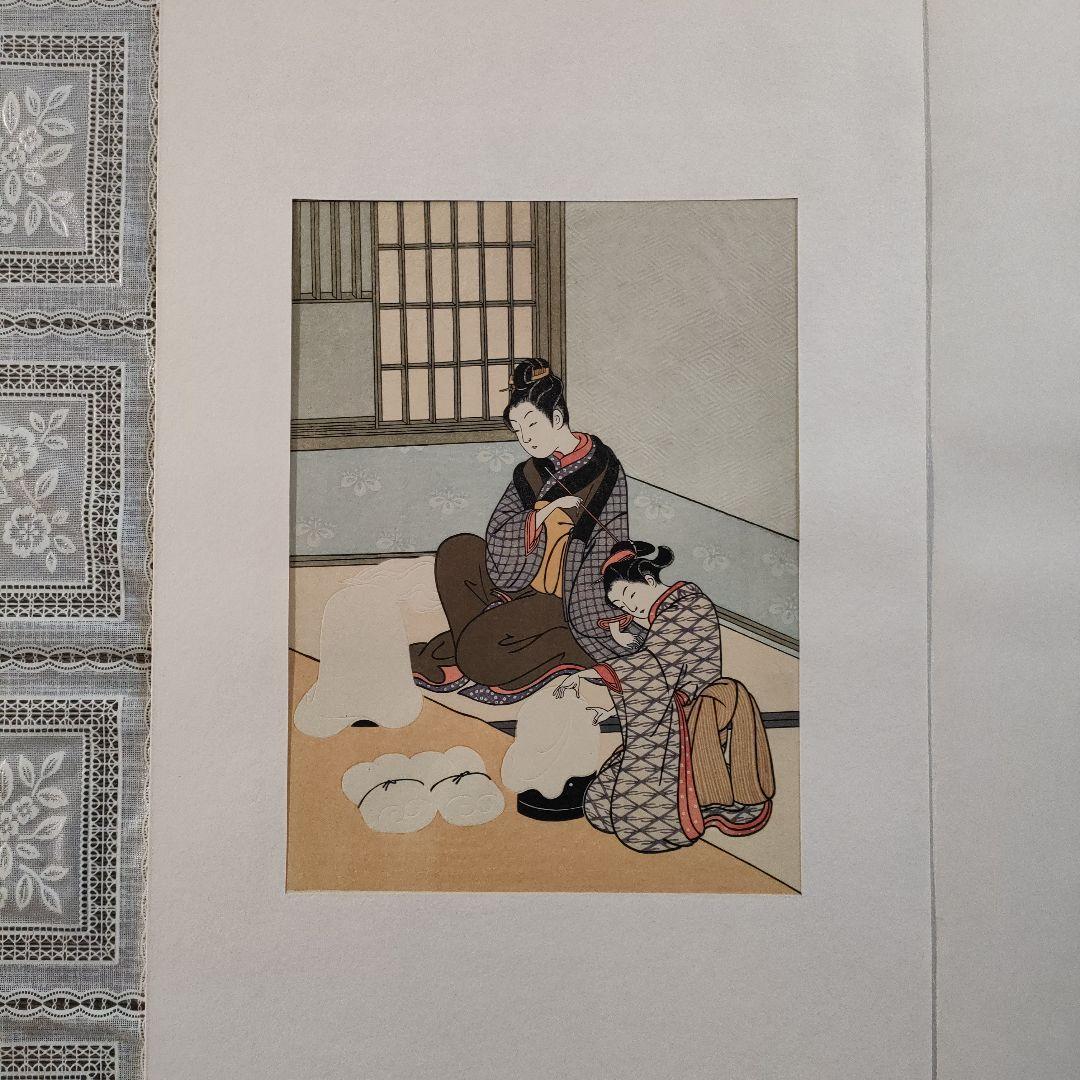 鈴木春信名画撰『屋敷八景　ぬり桶の暮雪』高見澤忠雄制作、説明書＆台紙付