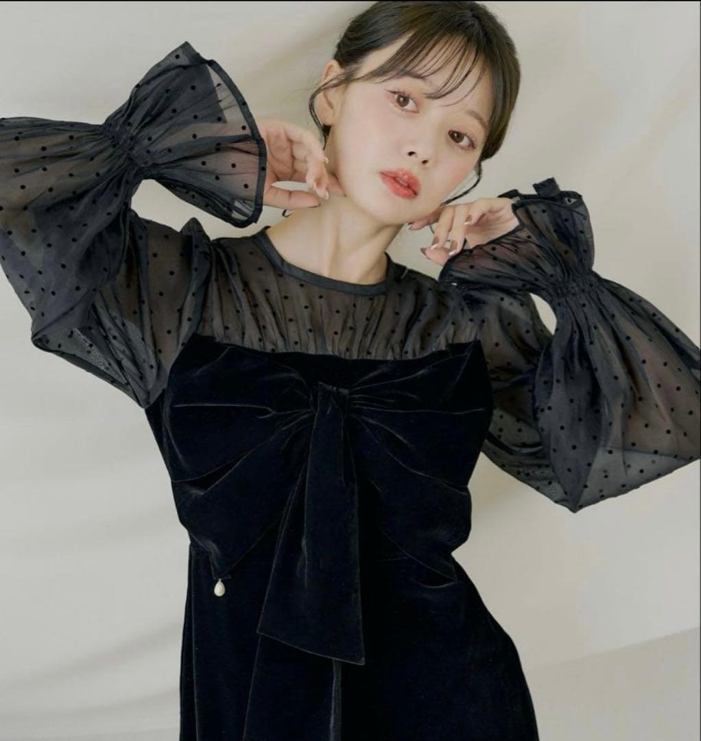 chico オケージョンドレス　リボン　ベロア