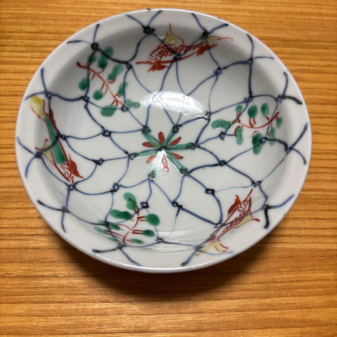 須田菁華 天啓赤絵風 吹墨 魚網文向付 2枚セット