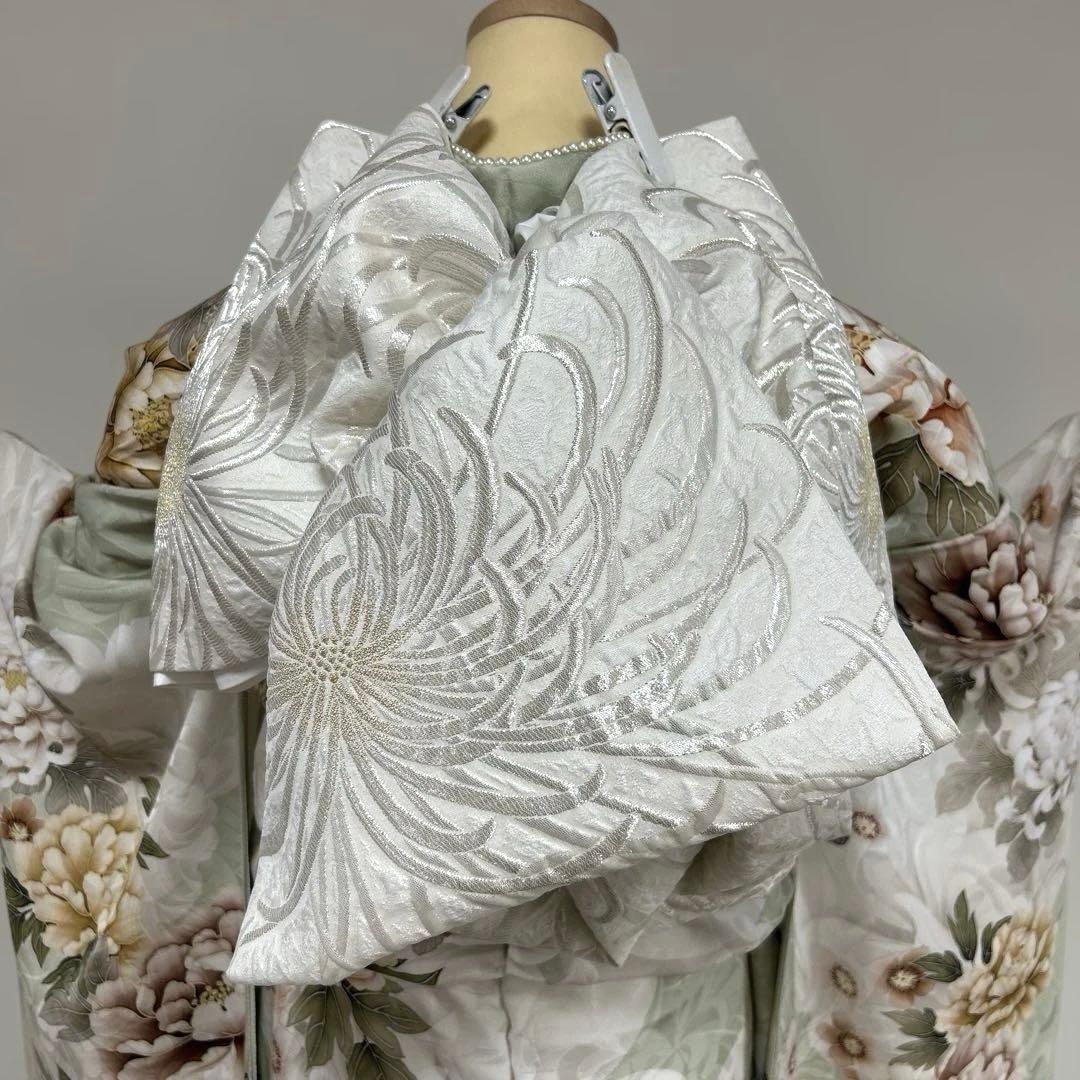 上品なくすみグリーンの牡丹と菊の振袖フルセット