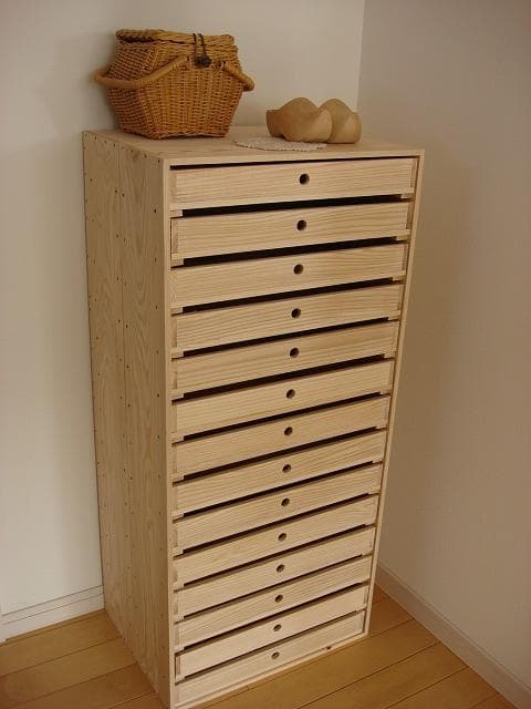 ★送料無料サイズ変更可能A3丸穴14段引き出し/無垢材木製書類ケースオーダー可能