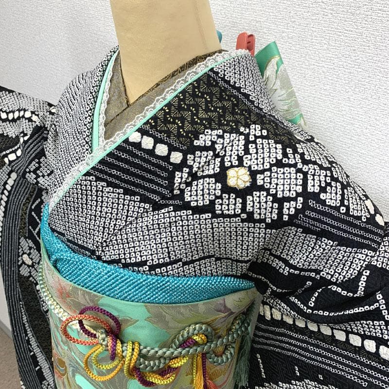 506z7〇高身長な方にも 振袖 総絞り 金彩 花 松〇美品 成人式 結婚式