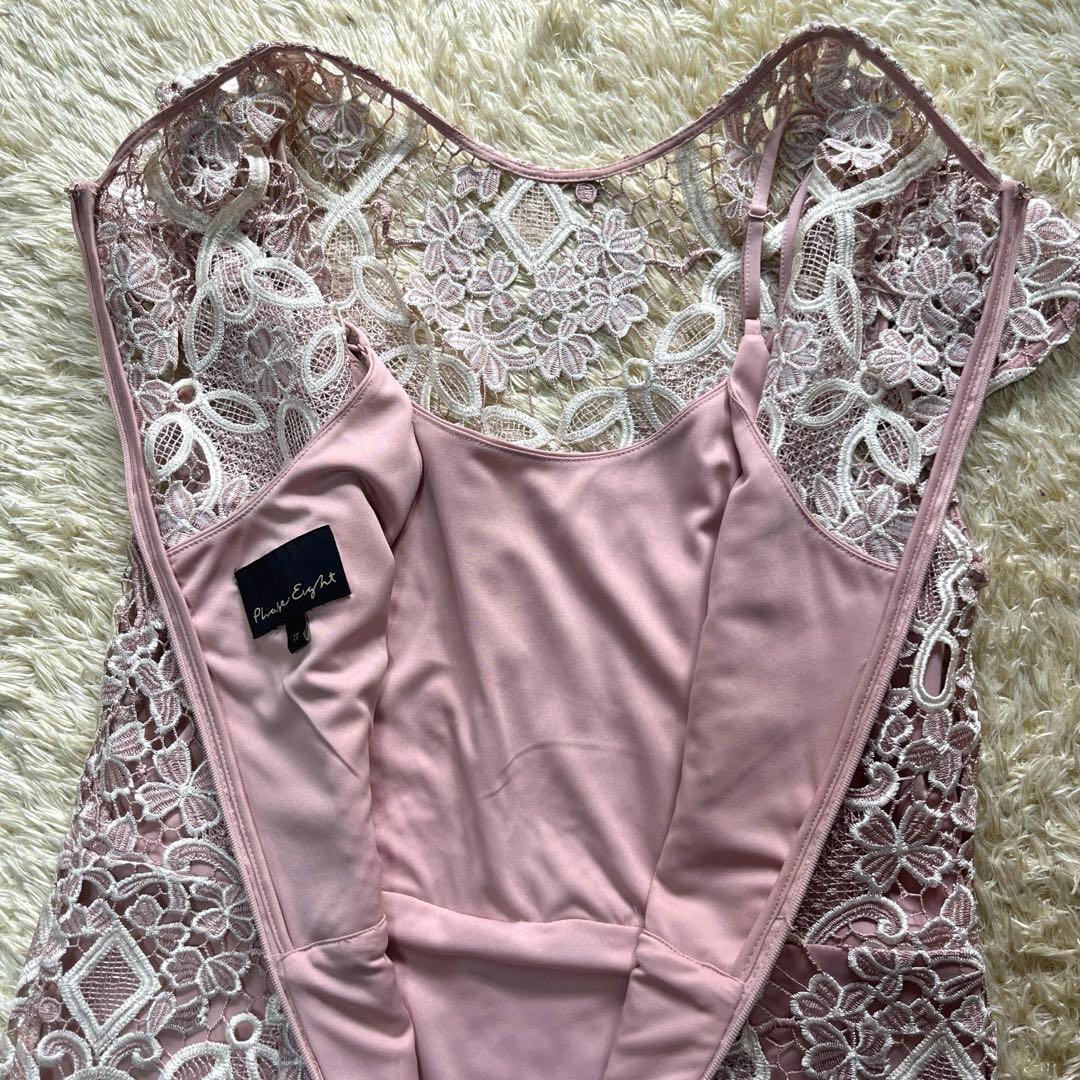 英国発　PHASE EIGHT 大きめ　清楚ピンク　刺繍ワンピース　美品　LL