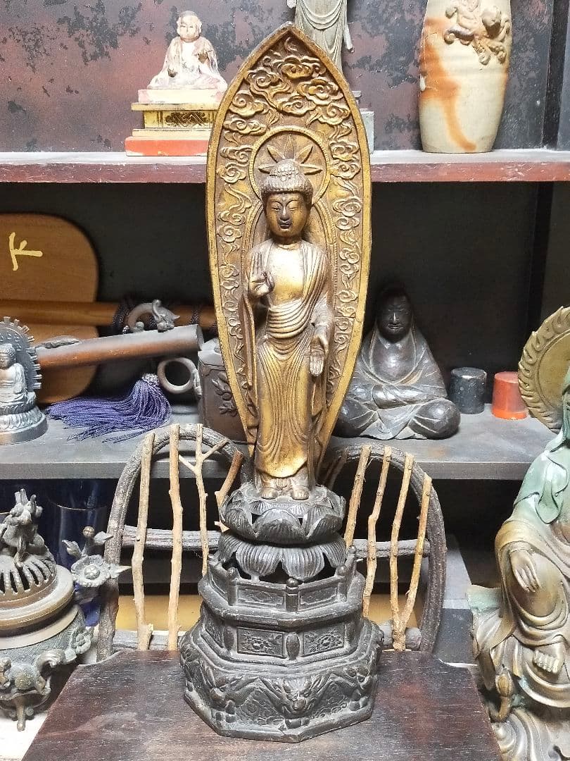 ♥古銅製　仏像　阿弥陀如来　立像　銅製　阿弥陀様　仏壇　観音像　骨董品