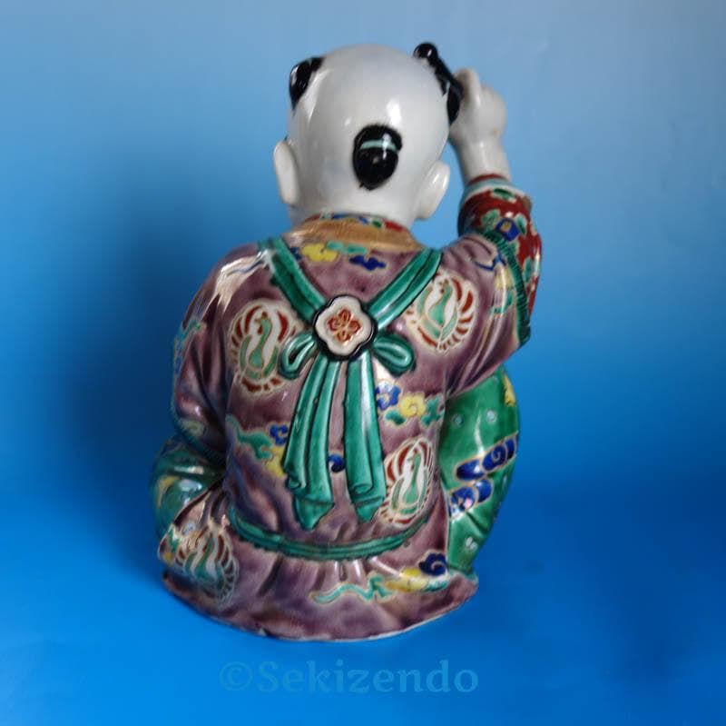 九谷焼 色絵　唐子 童子　　太鼓打ち　置物 　フィギュリン　２８ｃｍ　２５４０