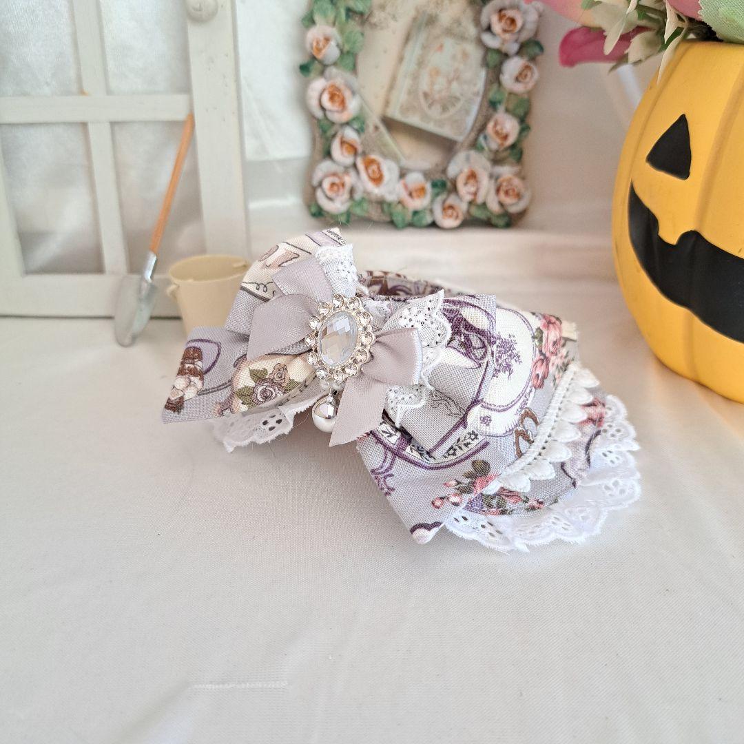 襟つき首輪、ハロウィン限定、スイートロリータ(シルバー)わんちゃん猫ちゃん用