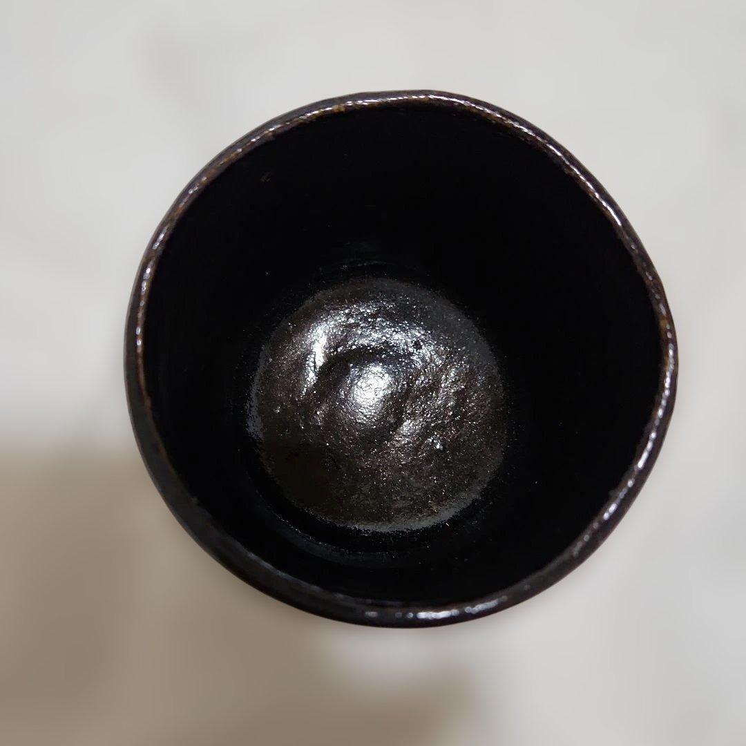 黒楽焼　筒茶碗　佐々木松楽作