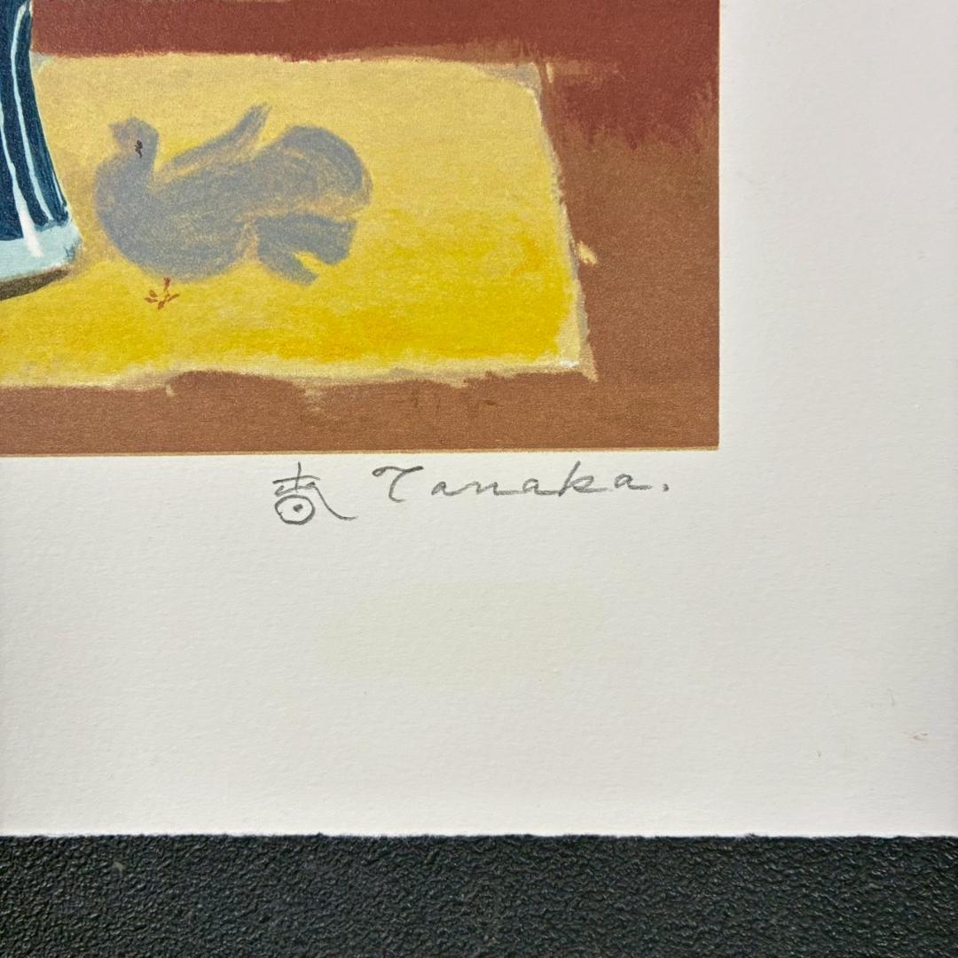 美品 田中春弥「明朝壺の椿寿華」リトグラフ 直筆サイン入り 解説書付 額縁入り