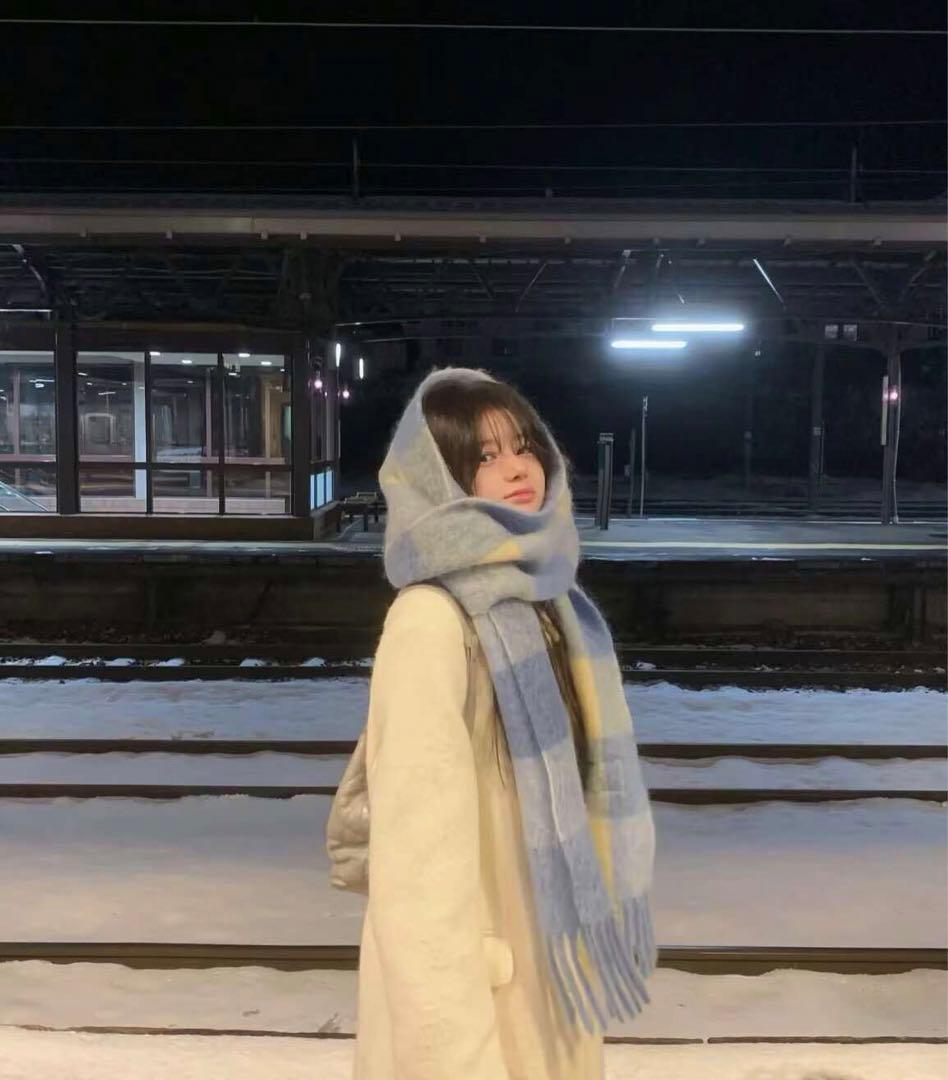 Acne Studios チェック柄マフラー ブルー