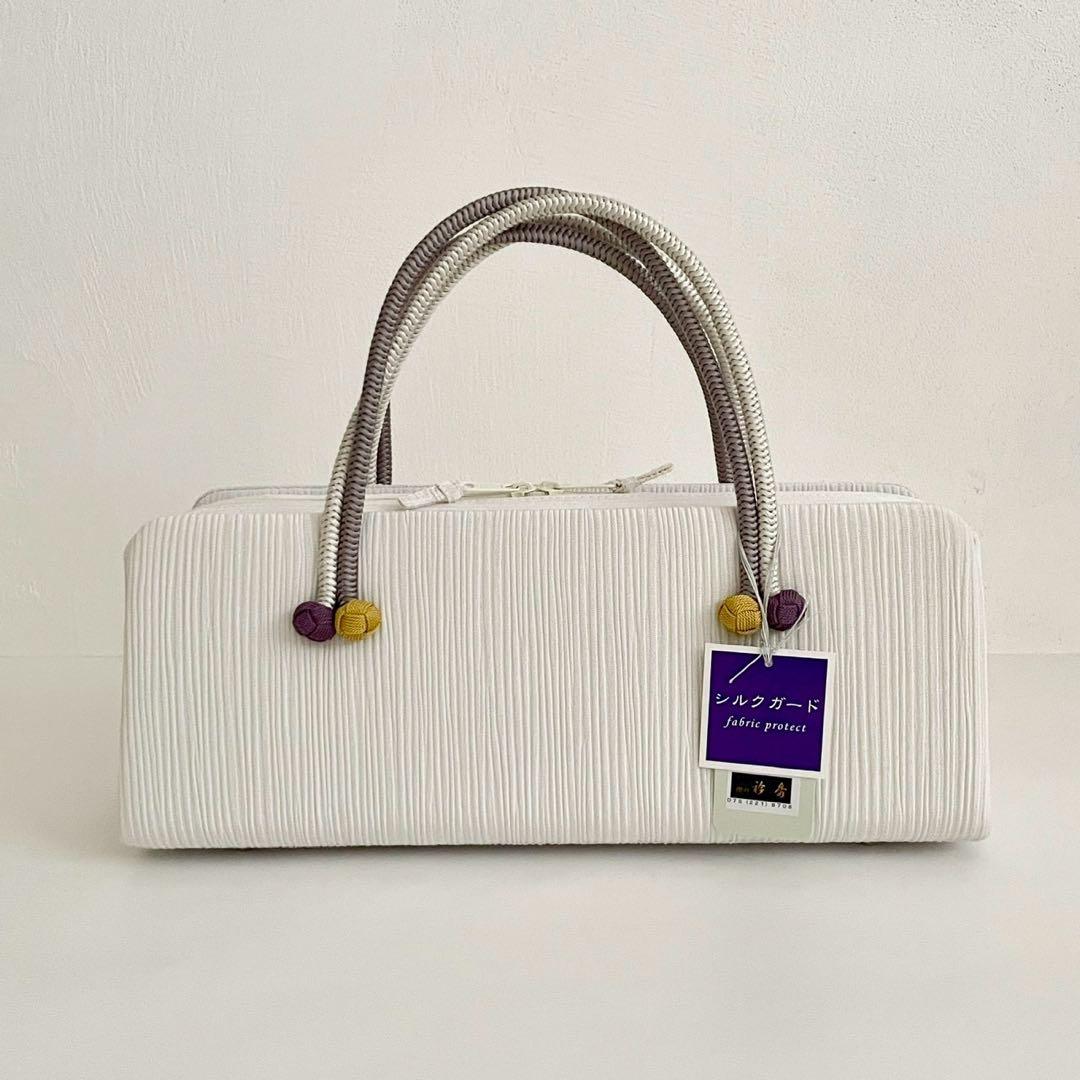 和装バッグ　横長　利休　バッグ　小田巻　白　正絹　日本製