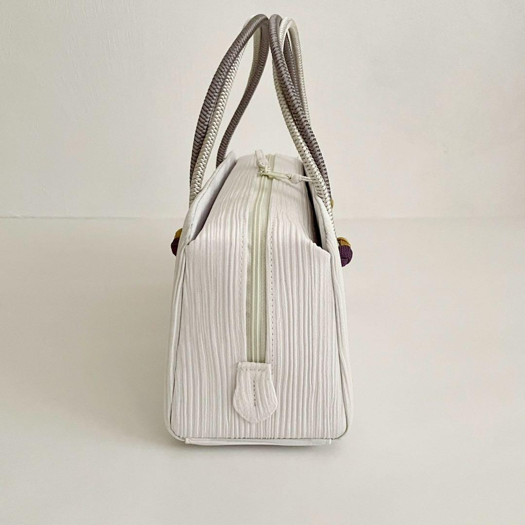 和装バッグ　横長　利休　バッグ　小田巻　白　正絹　日本製