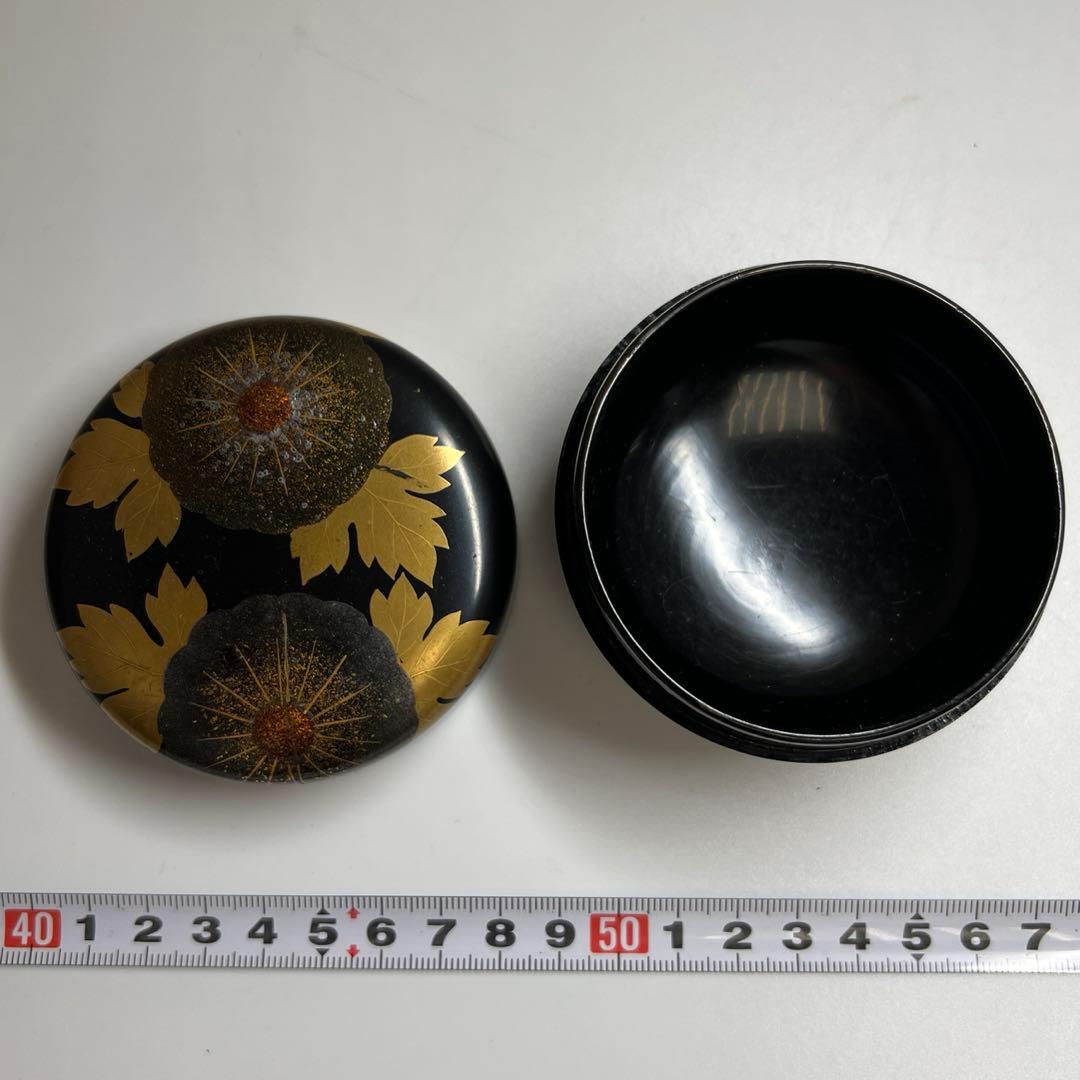 時代 菊紋様 平棗 共箱 高さ5cm 東キ7-1122☆2F