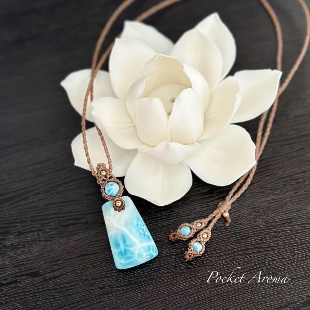 『精玲』高品質ラリマーのマクラメペンダントネックレス