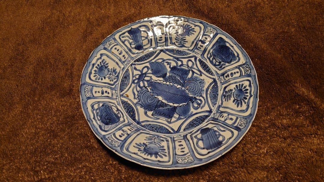 古染付　李朝　古玩　芙蓉　中皿　１客