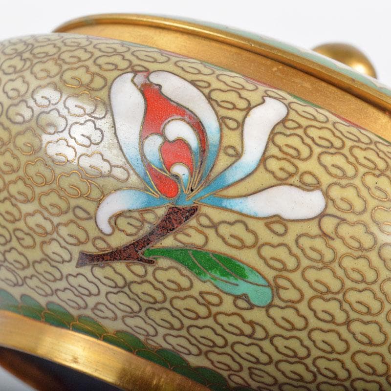 中国　古七宝琺瑯彩　花文　瓶　蓋物　唐木台付　3点まとめて　D　R4464B