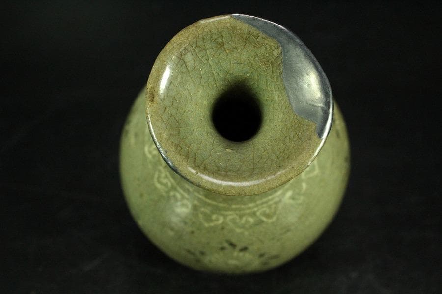 古美術 高麗 青磁 花紋 瓶 李朝(K-A620)