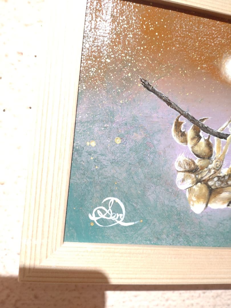 抜け殻の油絵【琥珀殻】1点物の原画◆作者サイン入り◆額縁付属