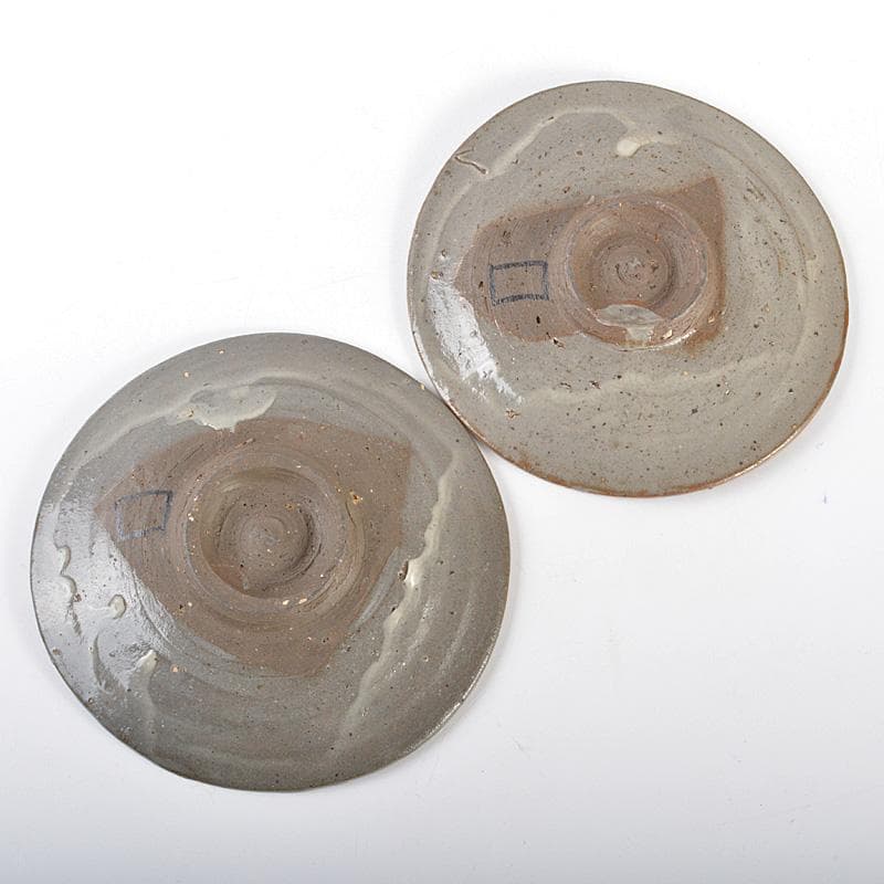 北大路魯山人作　唐津焼　野草文　平向　二客　共箱　D　R5337