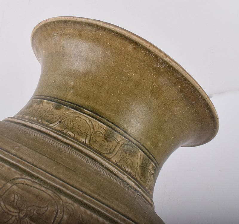 中国　緑釉　花卉文　四耳壷　V　R3585C