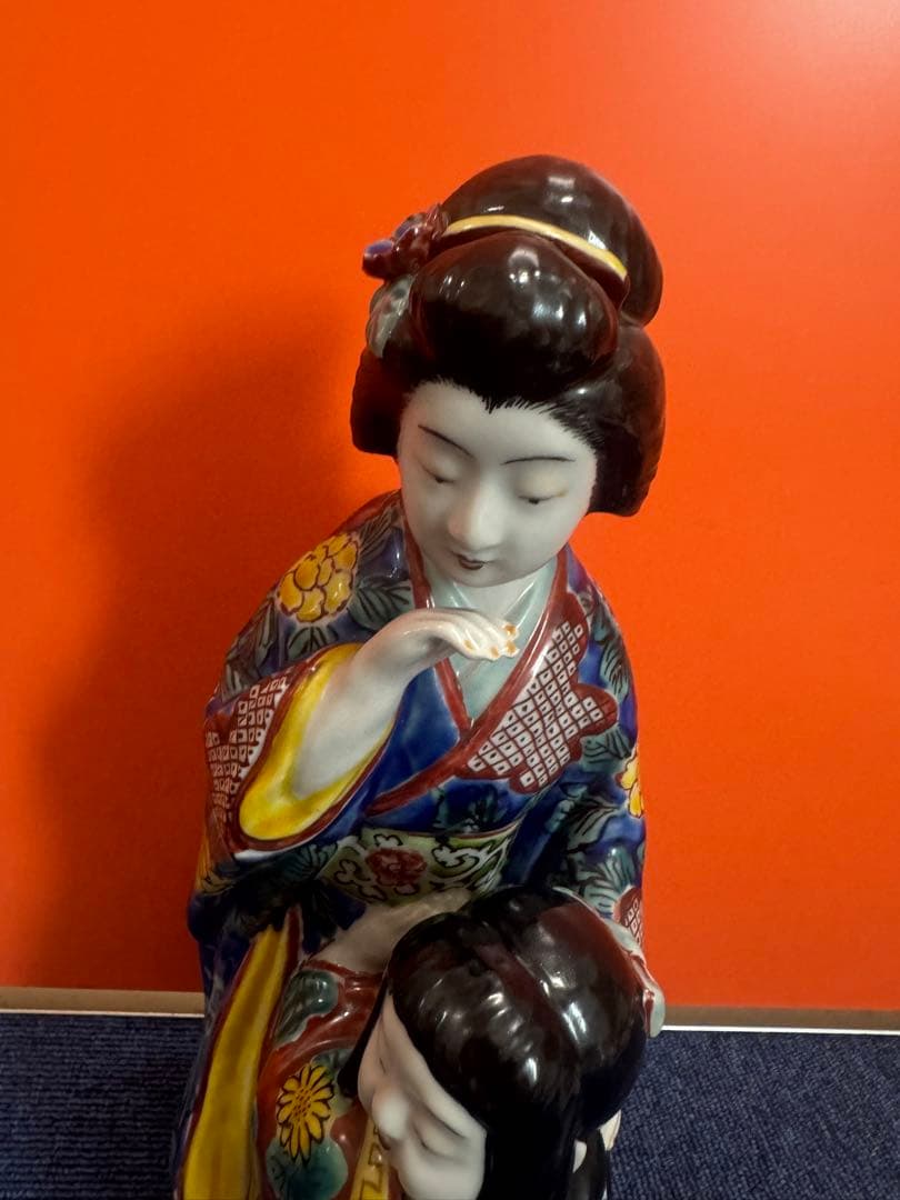 1780  古九谷焼　色絵母子人形　置物　時代物