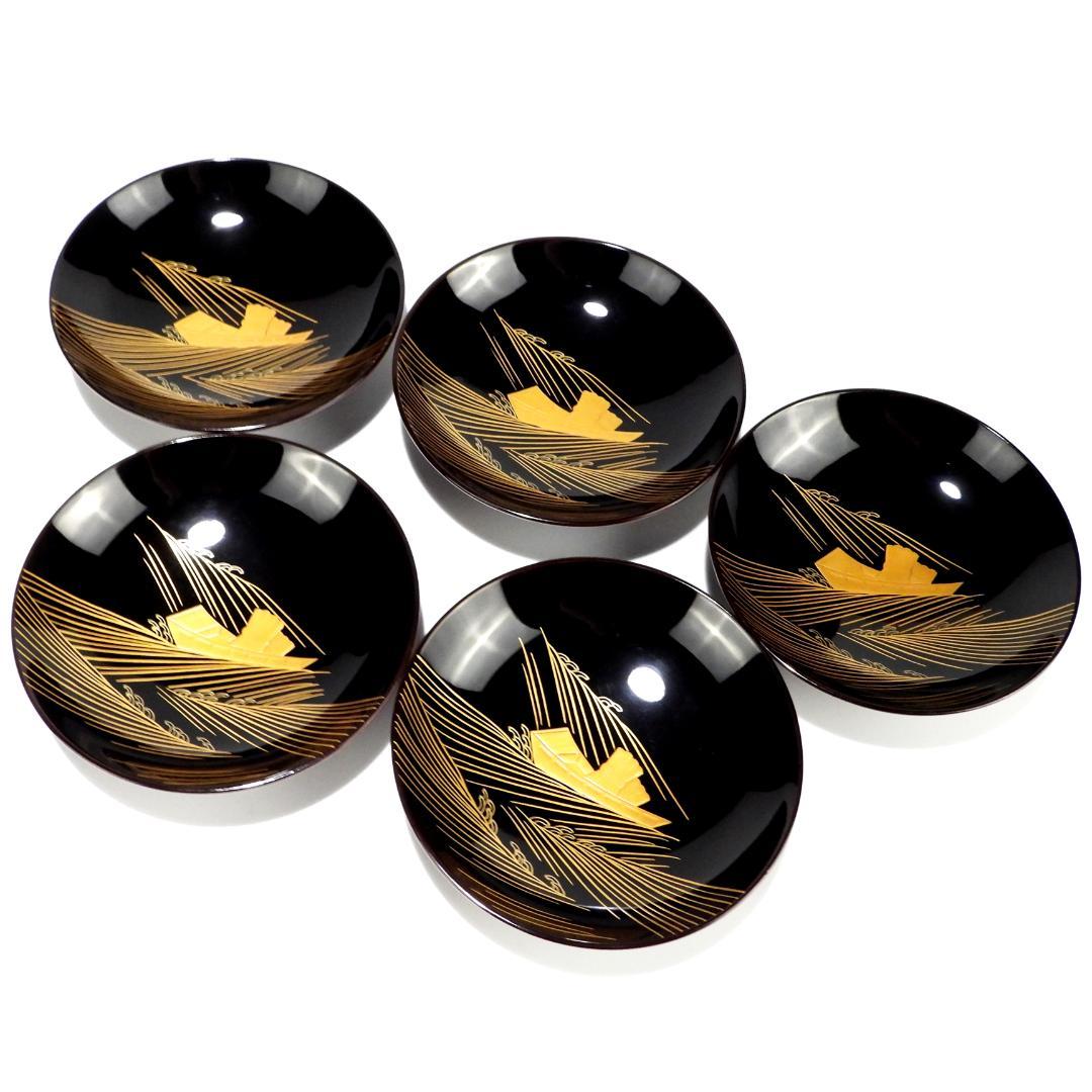 輪島塗　春帆作　金蒔絵　木製　蓋付椀　お煮物椀　吸物椀　5客