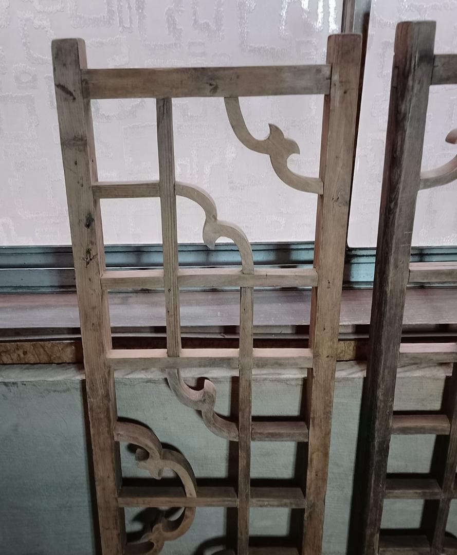 アンティーク 木製 格子 建具 2枚セット 古道具 透かし彫り 雲形 時代家具