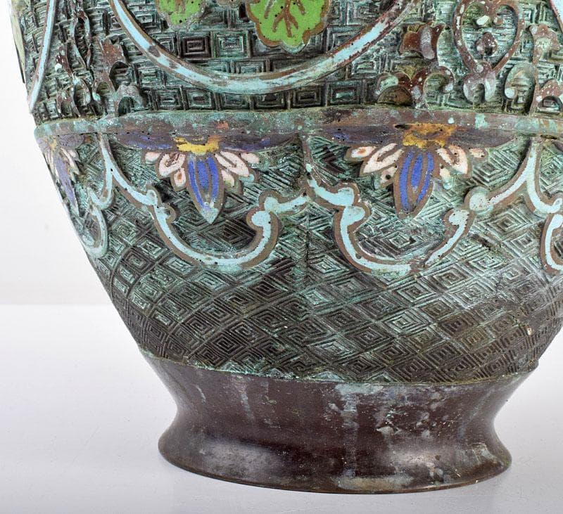 中国　古七宝琺瑯彩　花文瓶　C　R4052B