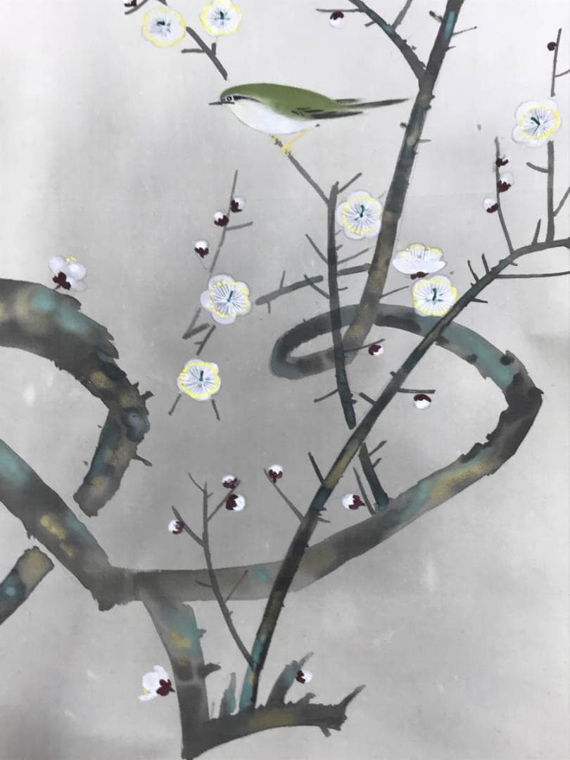 真作/郡賜泉/梅花鴬図/花鳥図/梅に鴬図/梅花小禽/掛軸☆宝船☆AE-272