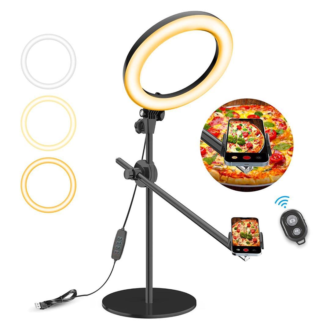 照明 10インチ 撮影用ライト3色モード10段調光 スマホスタンド