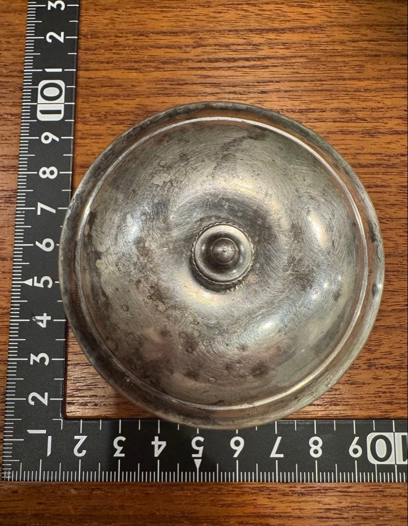 イギリスアンティーク ミントグリーンのガラス容器 金属製蓋付